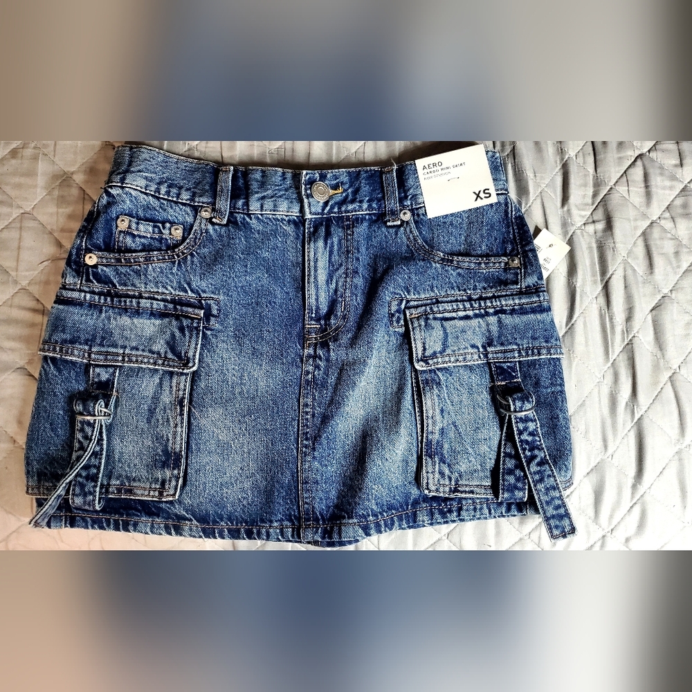 Aeropostale Blue Denim Cargo Mini Skirt Mid Rise